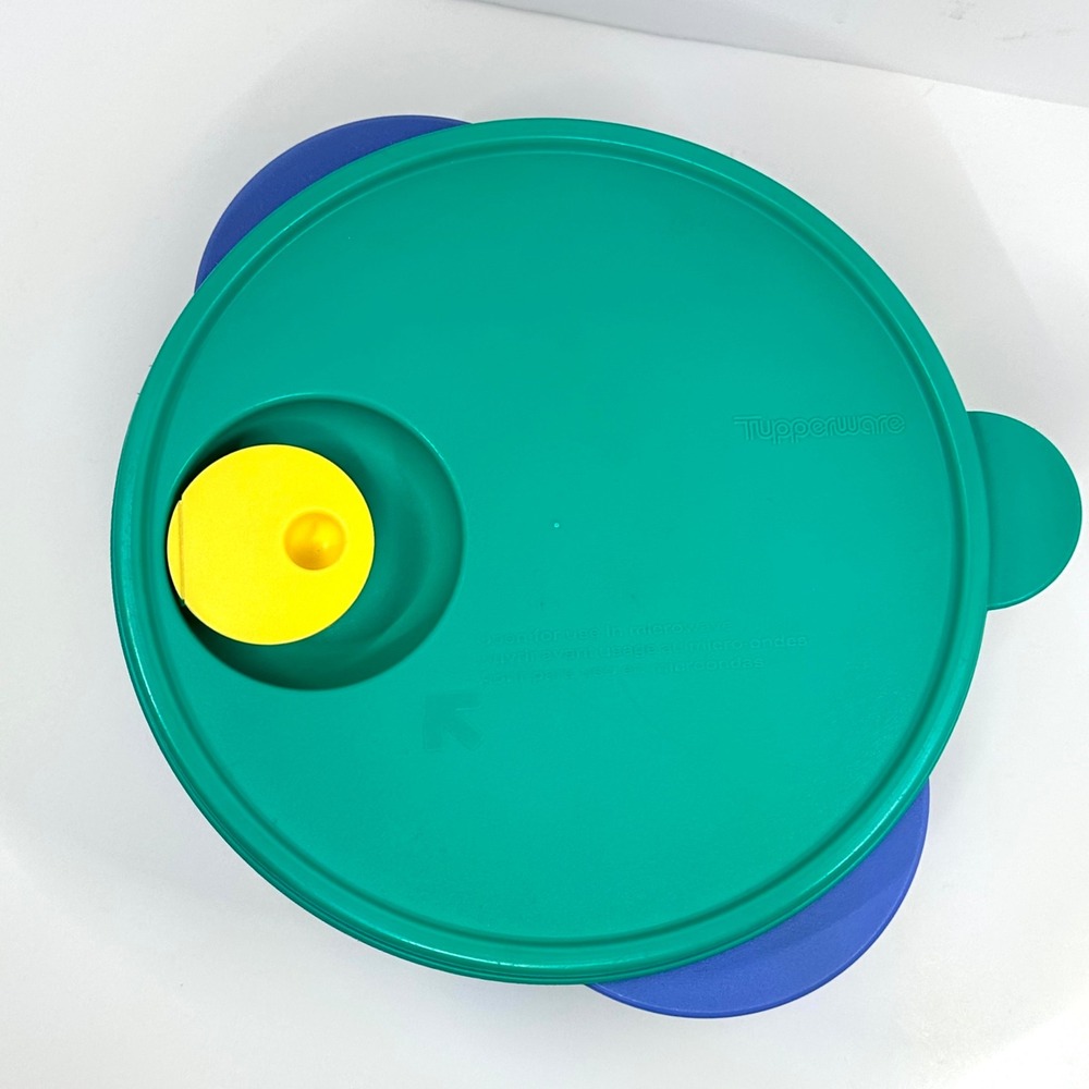 Tupperware CrystalWave Divided Dish Blue Green Yellow Vented Lid 3859A-4 7.5in